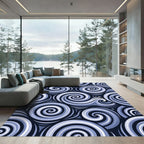 Deep Blue Swirl Wave Composition Rug