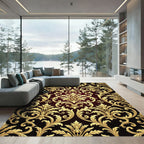 Luxurious Gold Damask Burgundy Scroll Rug