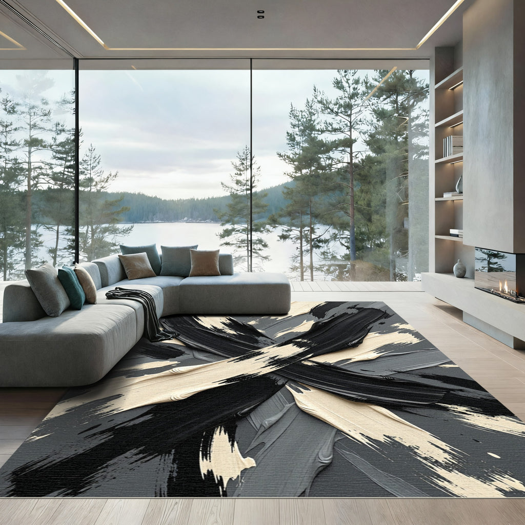 Monochromatic Brushstroke Abstract Rug