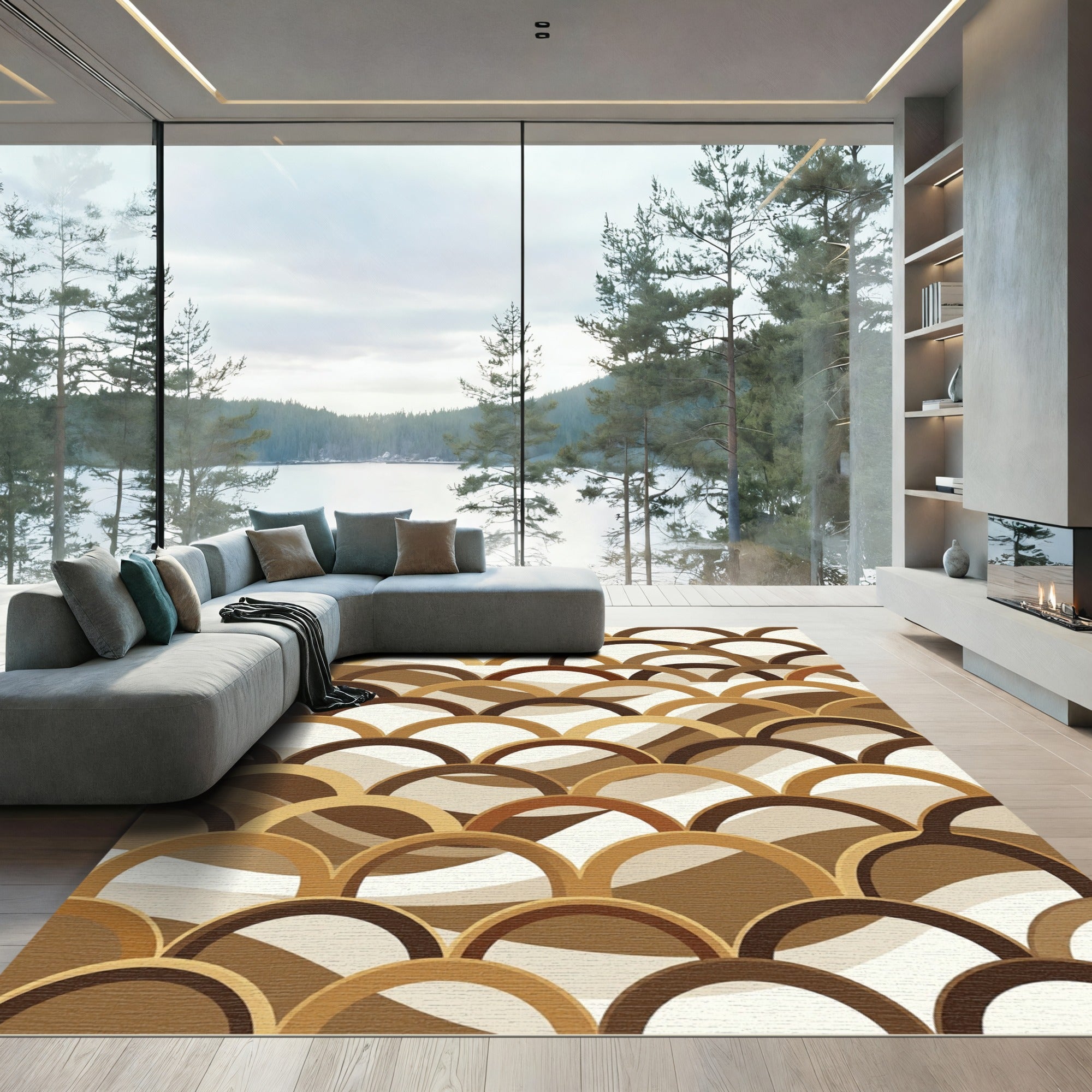 Earthy Golden Arched Scales Rug