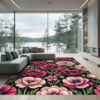 Pink Poppy Floral Botanical Garden Rug