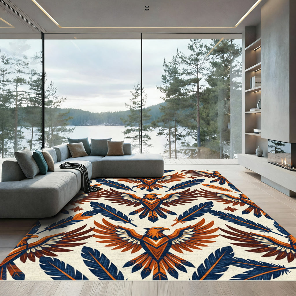 Geometric Eagle and Feather Art Deco Rug