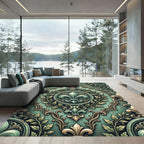 Elegant Sage Fleur de Lis Medallion Rug