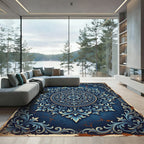 Vintage Navy Blue Floral Medallion Rug