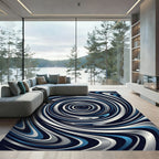 Midnight Blue Metallic Swirl Vortex Rug