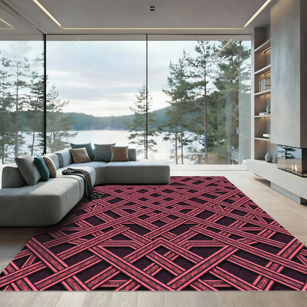 Geometric Intersecting Coral Lines Overlay Rug