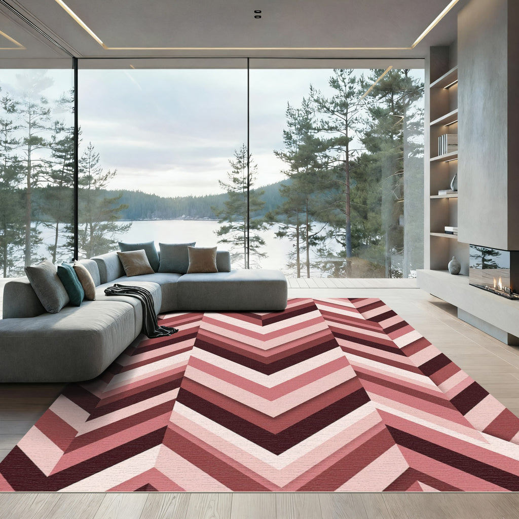 Rose Herringbone Geometric Gradient Rug