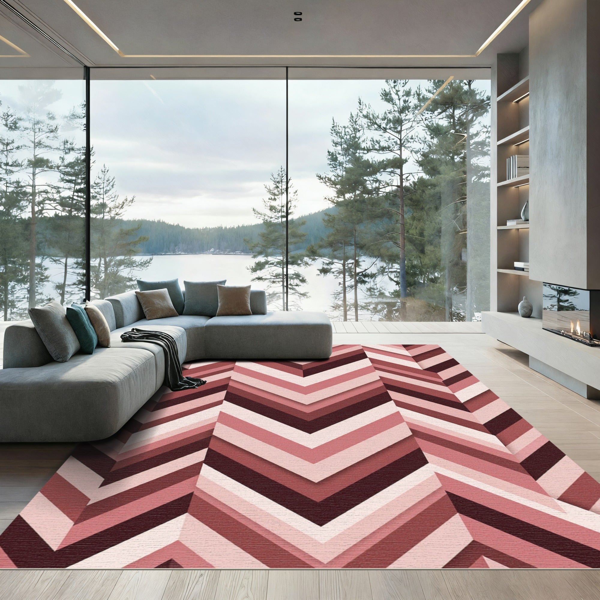 Rose Herringbone Geometric Gradient Rug