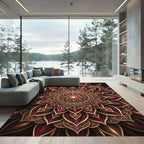 Crimson Gold Mandala Floral Rug