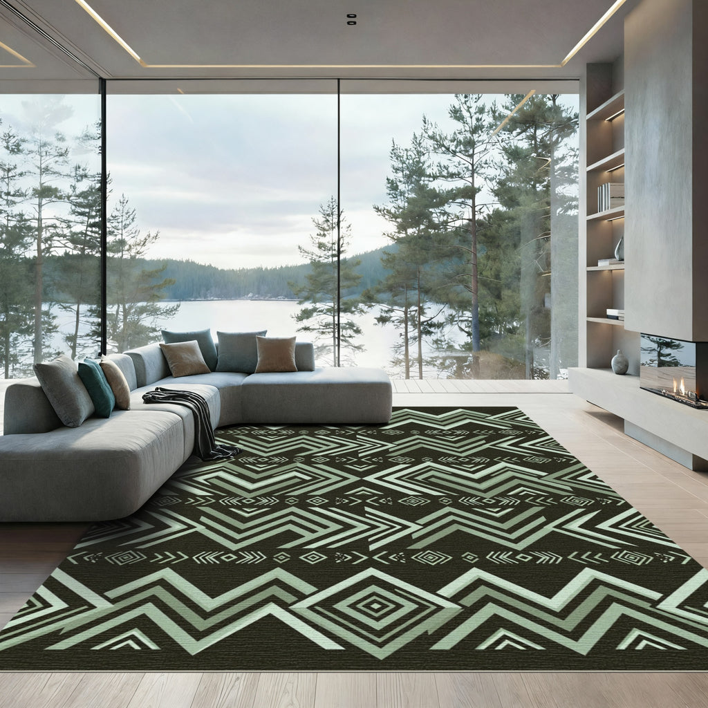 Sage Green Southwestern Geometric Zigzag Rug