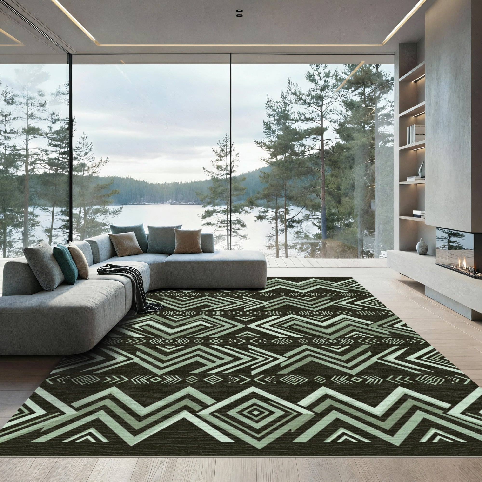 Sage Green Southwestern Geometric Zigzag Rug