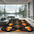 Orange Alien Ufo Retro Space Graphic Rug