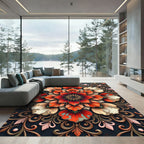 Ornate Red Floral Mandala Rug