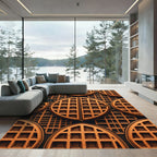 Textured Golden Waffle Grid Geometric Rug