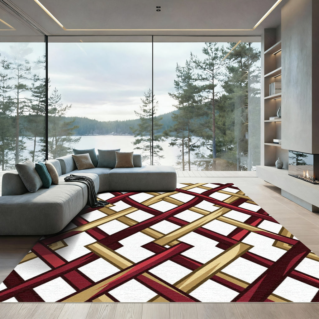 Crimson Gold Intertwined Lattice Rug