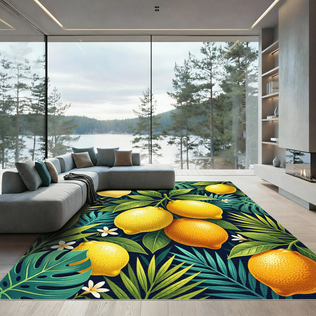 Lush Yellow Lemon and Tropical Foliage Rug