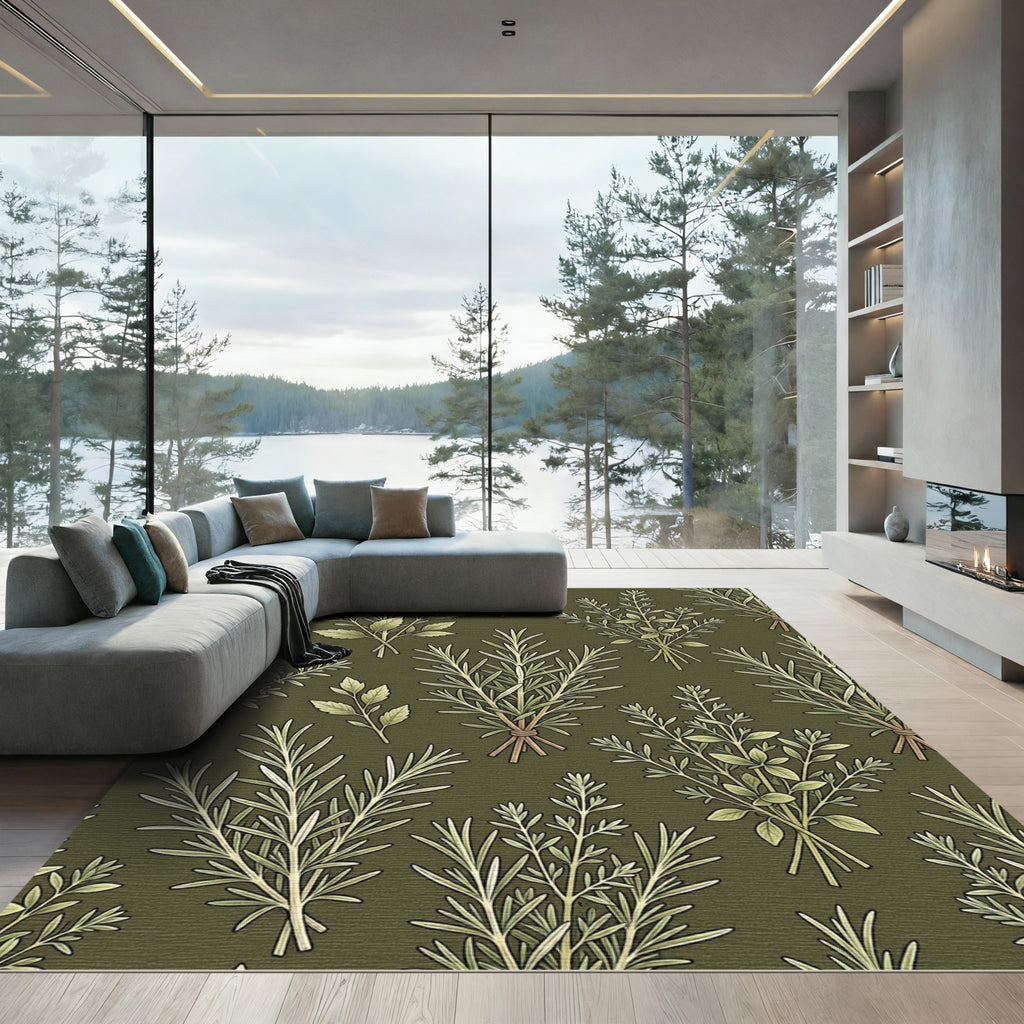 Green Herbal Bundles Botanical Wall Art Rug
