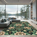 Elegant Beige Peony Dark Botanical Scroll Rug