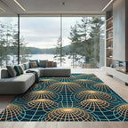 Teal Grid Topological Sphere Art Rug