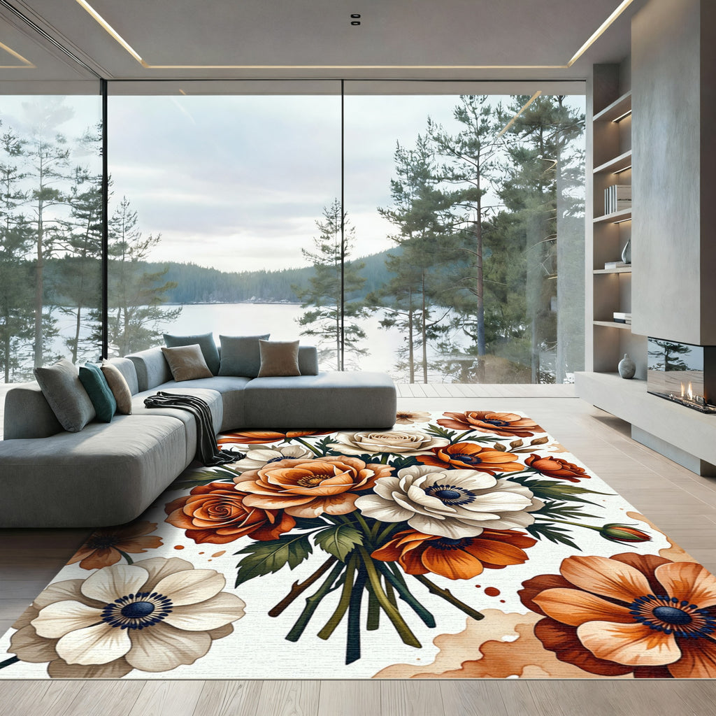 Amber and Cream Floral Bouquet Rug