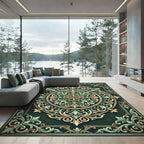 Dark Green Filigree Floral Medallion Rug