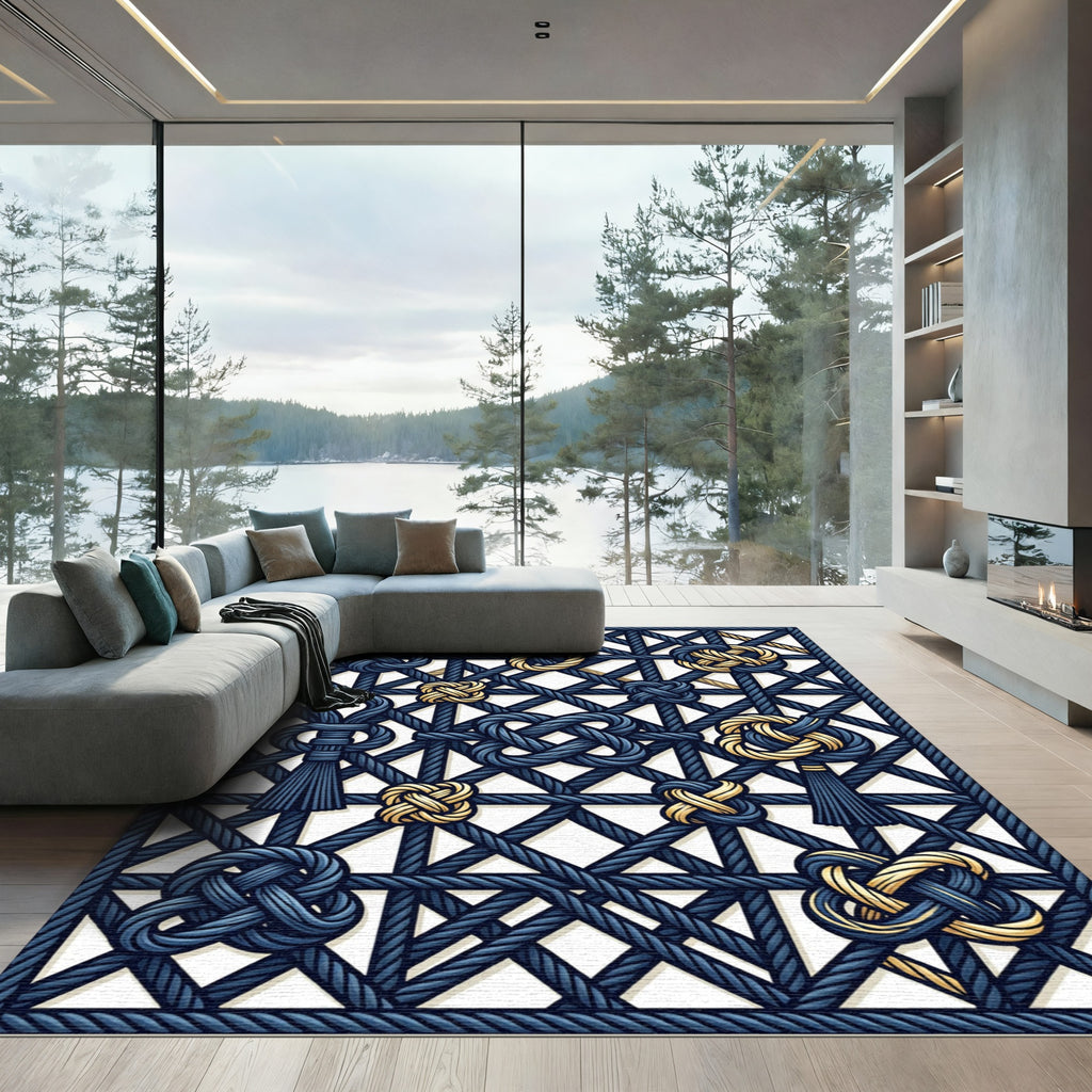 Navy Geometric Knotwork and Tassel Accent Rug