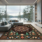 Dark Floral Pomegranate Medallion Accent Rug