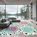 Vibrant Teal Red Purple Dot Swirls Rug