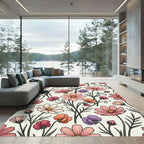 Elegant Pastel Botanical Cosmos Meadow Rug