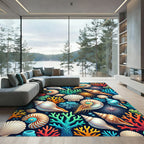 Vibrant Oceanic Coral Reef Nautical Seashell Rug