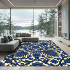 Deep Blue Floral Vine Composition Rug