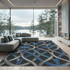 Interlocking Silver Azure Geometric Ribbon Rug