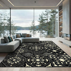 Dark Gray Geometric Starburst Mandala Rug