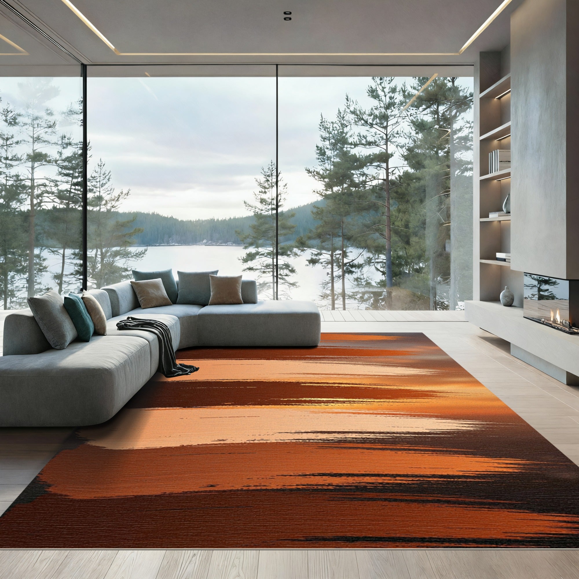 Sunset Ombre Textured Horizontal Brushstroke Rug