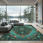 Teal Botanical Medallion with Copper Accents Rug