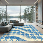 Blue Cream Houndstooth Wave Rug