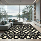 Black and Beige Geometric Diamond Tile Rug