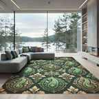 Elegant Emerald Paisley Damask Leaf Rug