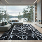 Metallic Ice Silver Geometric Grid Rug