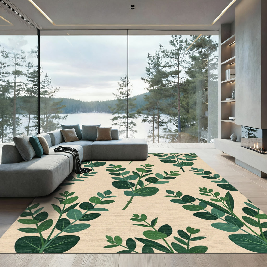 Earthy Green Eucalyptus Branch Art Rug