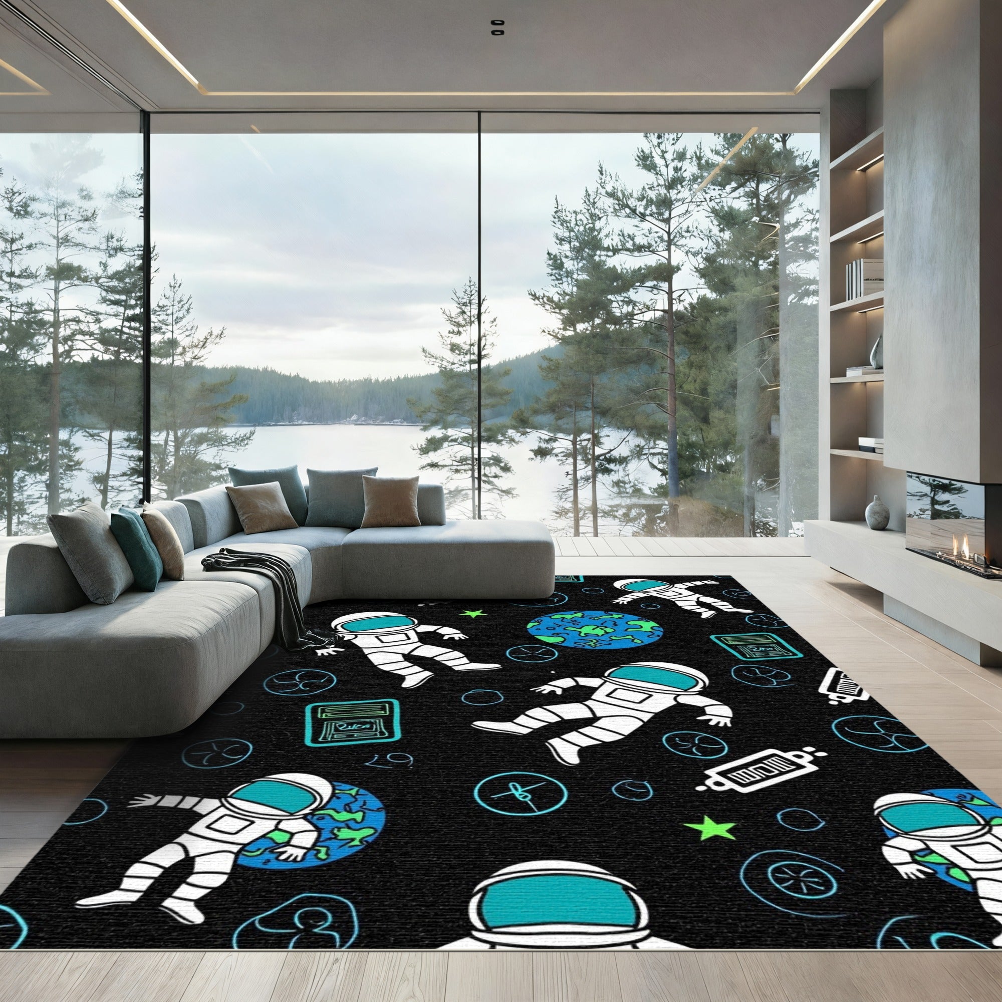 Astronauts Floating Among Planets And Stars Rug