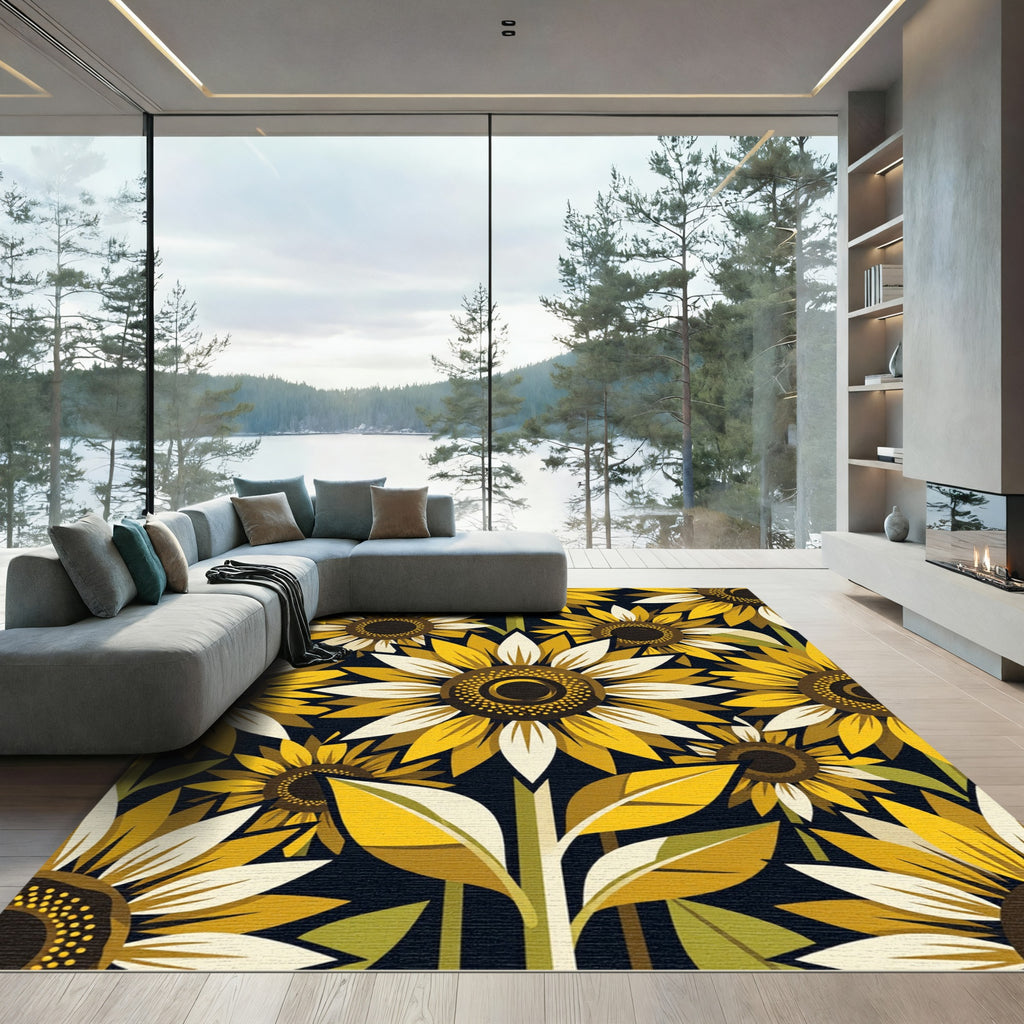 Golden Yellow Sunflower Botanical Repeat Rug