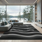 Monochrome Abstract Wavy Smoke Stream Rug