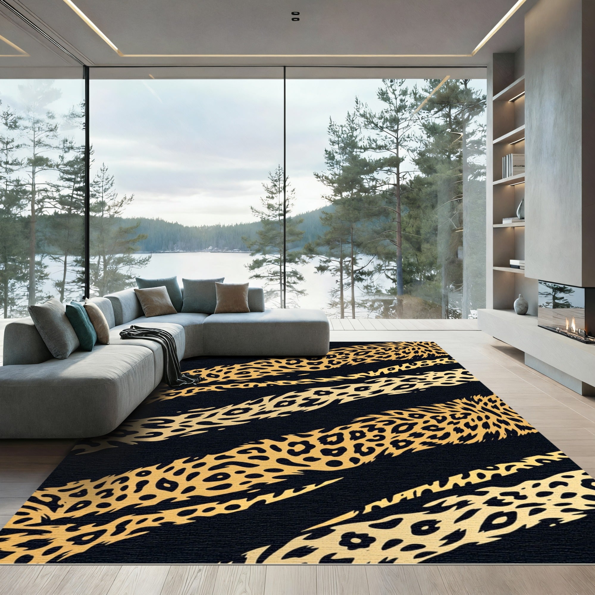 Bold Gold and Black Leopard Stripe Rug