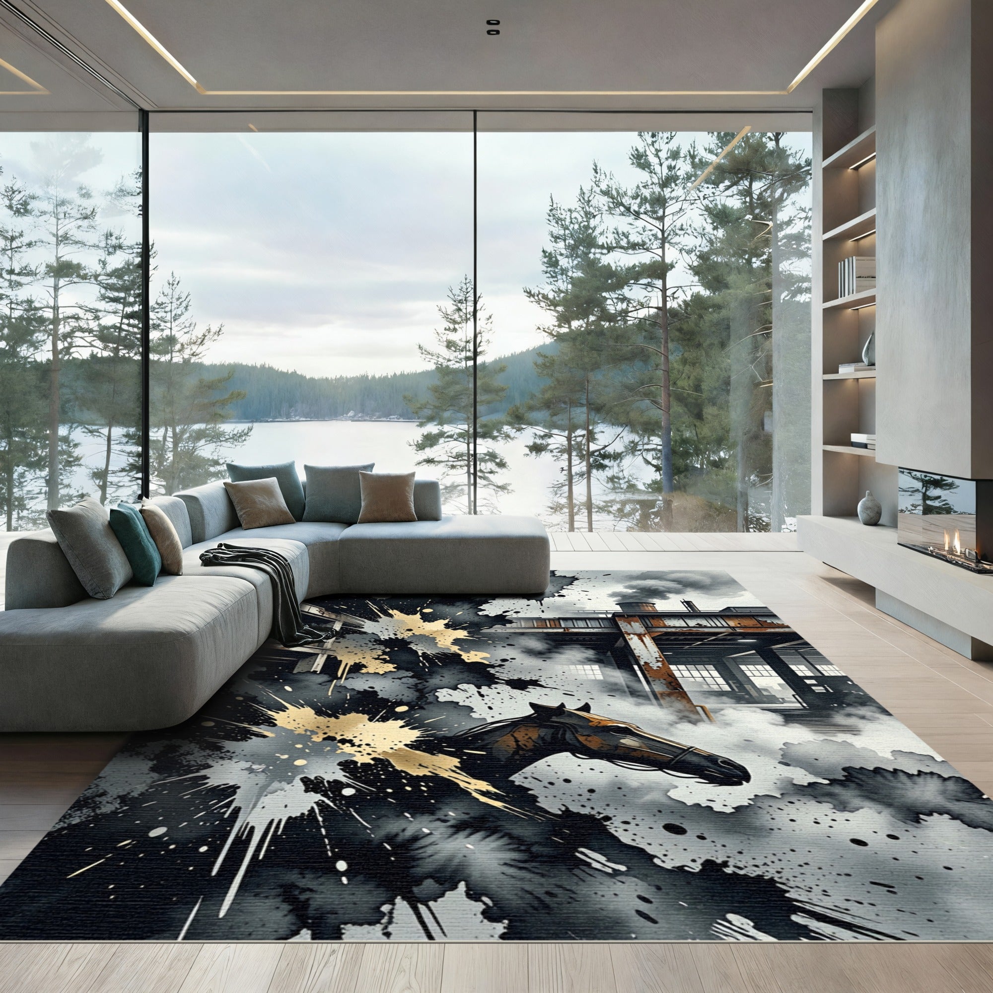Industrial Horse Abstract Ink Splash Rug