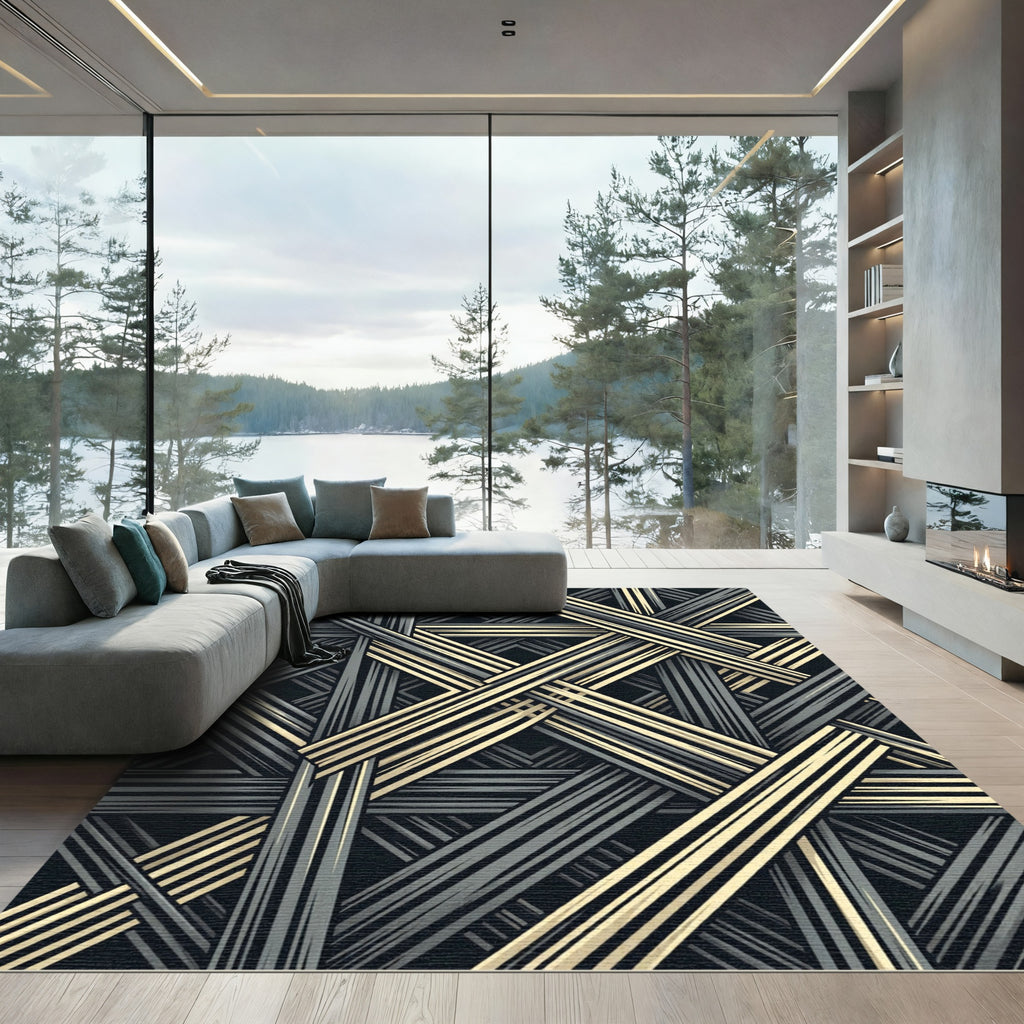 Modern Beige Intersecting Lines Rug