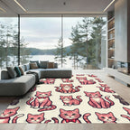 Cute Pink Tabby Cat Cartoon Repeat Rug