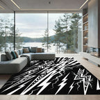 Bold Monochrome Tribal Lightning Bolt Graphic Rug
