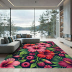 Vibrant Tropical Hibiscus Berry Field Rug