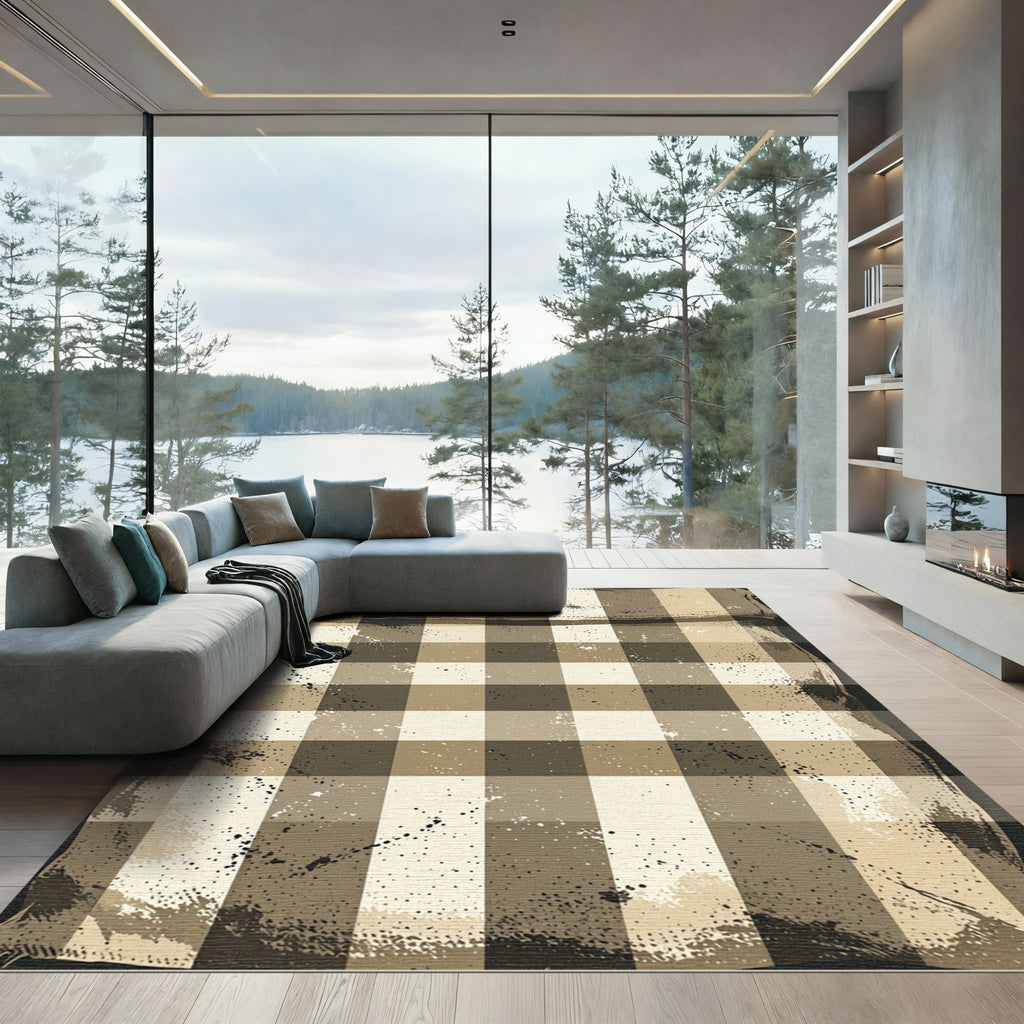 Rustic Textured Buffalo Check Rug